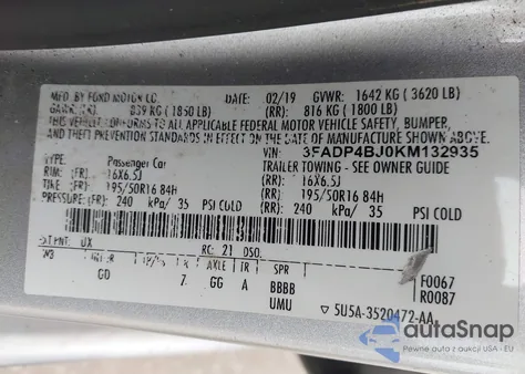 2019 Ford Fiesta Se из США, поврежденный, VIN 3FADP4BJ0KM132935